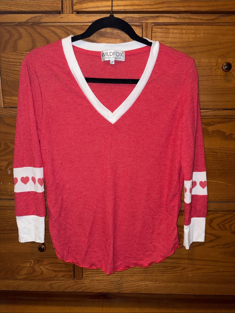 Wildfox Pink V-Neck Heart Sleeve Knit Top